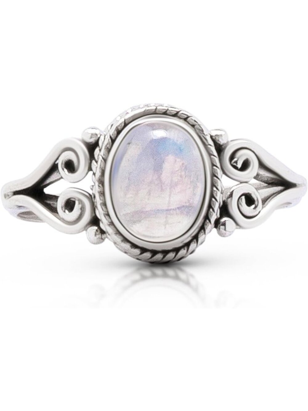 Boho Moonstone Tribal Ring - 925 Sterling Silver Ethnic Jewelry, Sizes 6-8